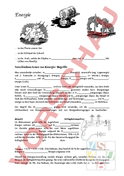 Arbeitsblatt: Energie - Physik - Gemischte Themen