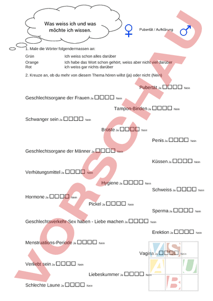 Pubertät Arbeitsblatt
 Arbeitsblatt Pubertät Erfassung Lebenskunde ualerziehung