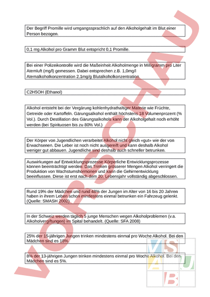 Arbeitsblatt Wissenswertes Zum Thema Alkohol Mathematik Proportionalitat Prozentrechnen