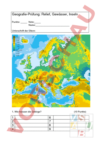 Arbeitsblatt Gebirge Und Gewasser Europas Geographie Europa