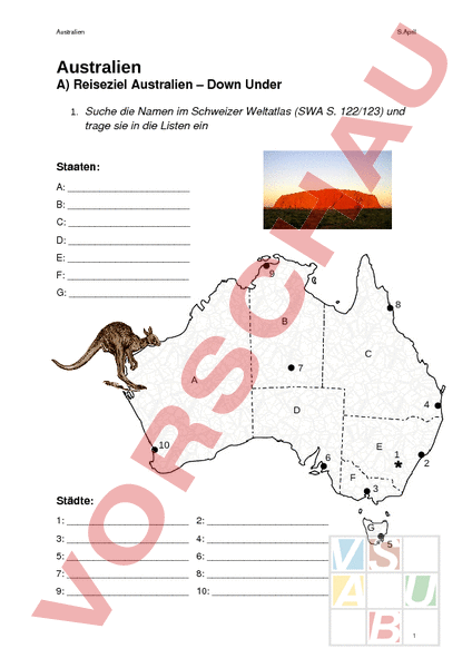 Arbeitsblatt Australien Geographie Anderes Thema