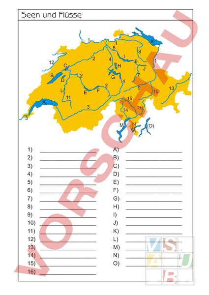 Arbeitsblatt: Seen Und Flüsse Der Schweiz - Geographie - Schweiz