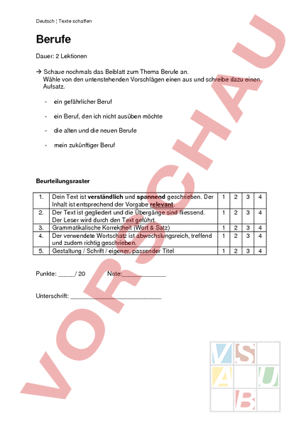 Arbeitsblatt: Aufsatz zum Thema Berufe - Deutsch - Texte schreiben