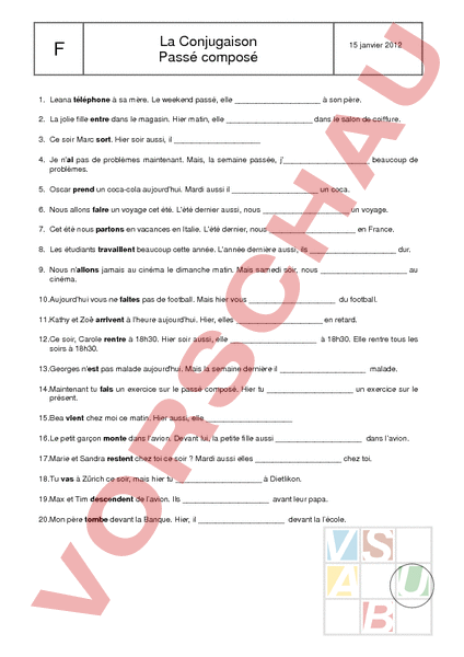 Arbeitsblatt Passé Composé Unité 3 Envol Französisch Grammatik
