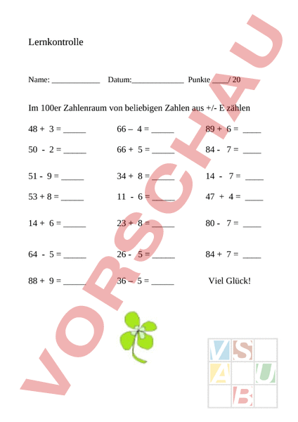 Arbeitsblatt: Zehnerübergang Addition/Subtraktion - Mathematik ...