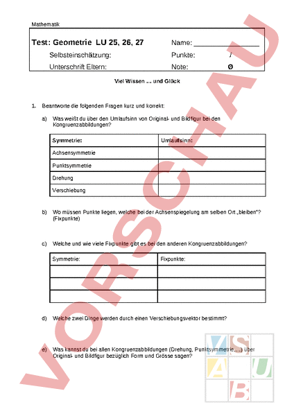 Arbeitsblatt Test Lu M Symmetrien Geometrie Symmetrien