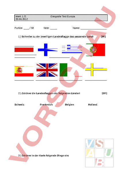 Arbeitsblatt: Test Europa - Geographie - Europa