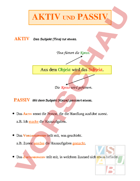 Arbeitsblatt: Aktiv/Passiv - Deutsch - Grammatik