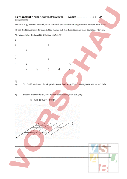 Arbeitsblatt: Lernkontrolle Koordinatensystem Mathbu.ch LU32 ...