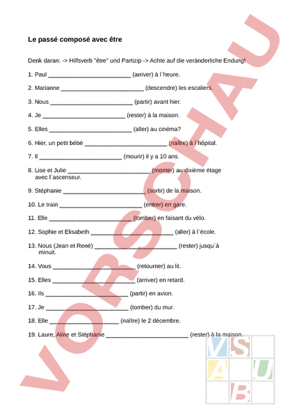 Arbeitsblatt Passé Composé Mit être Französisch Grammatik