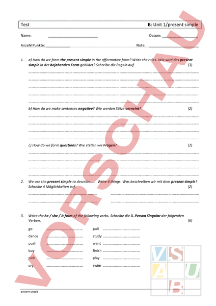 Arbeitsblatt: Test: Present Simple - Englisch - Grammatik