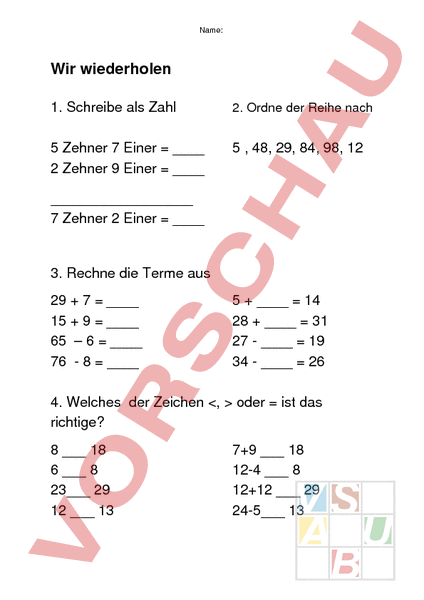 Arbeitsblatt: Wiederholen Addition/subtraktion - Mathematik - Gemischte ...