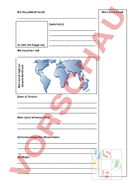 Arbeitsblatt Steckbrief Vorlage Fur Fremde Lander A3 Geographie Anderes Thema