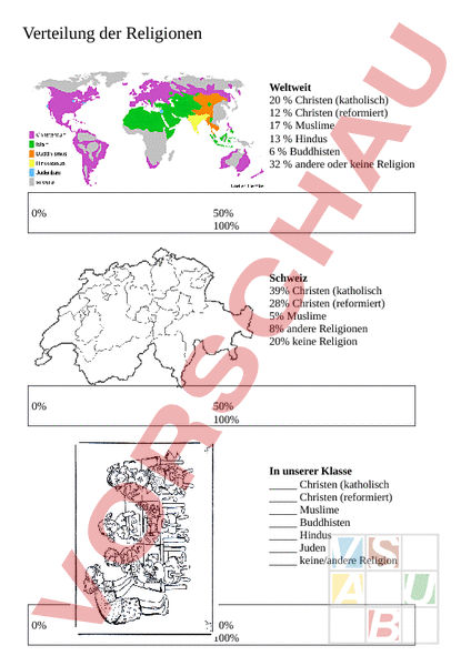 Arbeitsblatt: Verteilung Der Religionen - Lebenskunde - Religionslehre ...