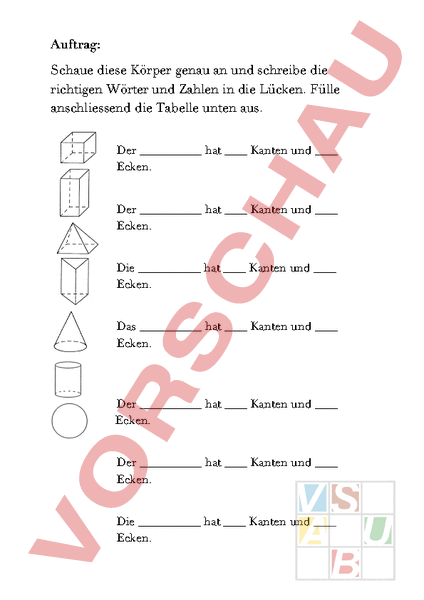 Arbeitsblatt Geometrische Körper
 Arbeitsblatt geometrische Körper Geometrie Körper Figuren
