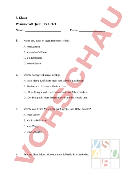  Arbeitsblatt  Der Hebel Physik Anderes Thema