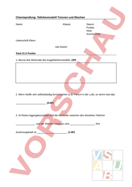 Arbeitsblatt Test Teilchenmodell Und Trennverfahren Chemie Aggregatzustande