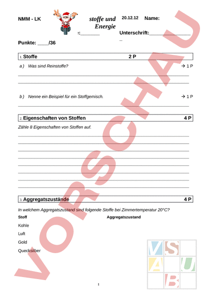 Arbeitsblatt: Lernzielkontrolle Stoffe Und Energie - Physik - Gemischte ...
