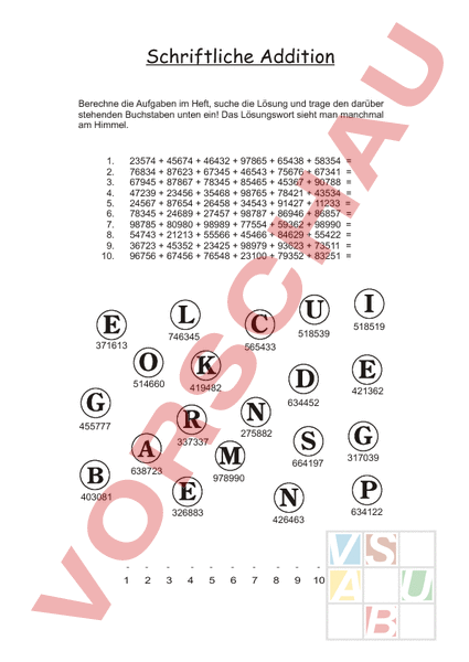 Arbeitsblatt: Schriftliche Addition - Mathematik - Addition