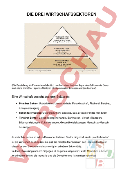 Arbeitsblatt: Die Drei Wirtschaftssektoren - Geographie - Gemischte Themen