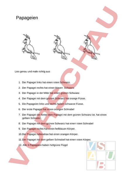 Arbeitsblatt: Logical Papagei - Deutsch - Textverständnis