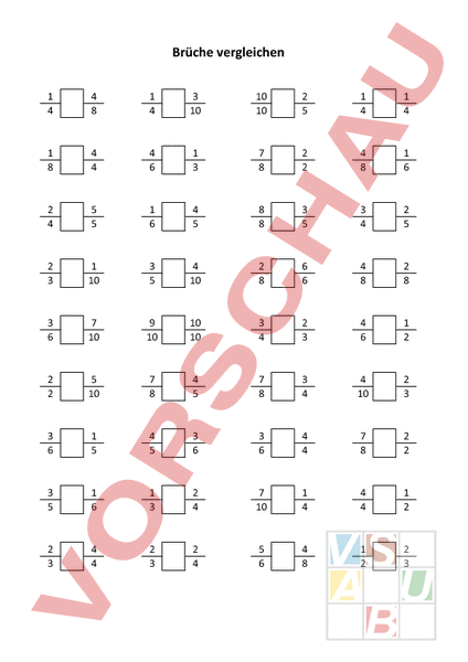 Brüche Vergleichen Arbeitsblatt
 Arbeitsblatt Brüche vergleichen Mathematik Brüche Dezimalzahlen