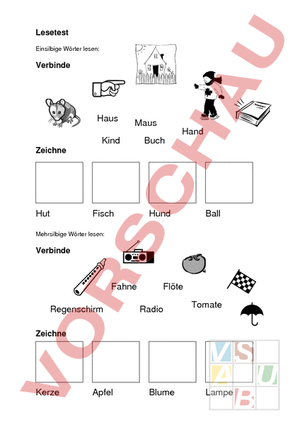 Arbeitsblatt: Deutsch - Deutsch - Erstlesen