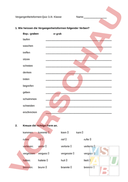 Arbeitsblatt: Verben-Quiz - Deutsch - Grammatik
