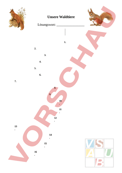 Arbeitsblatt: Kreuzworträtsel Waldtiere - Biologie - Tiere