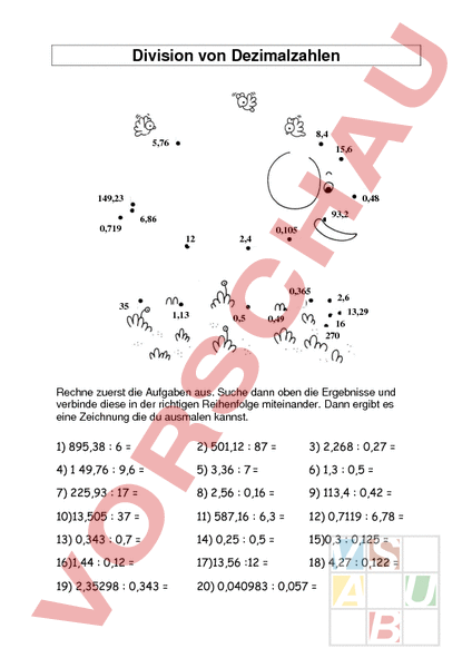 Dezimalzahlen Dividieren Arbeitsblatt
 Arbeitsblatt Dezimalzahlen divi ren Mathematik Brüche