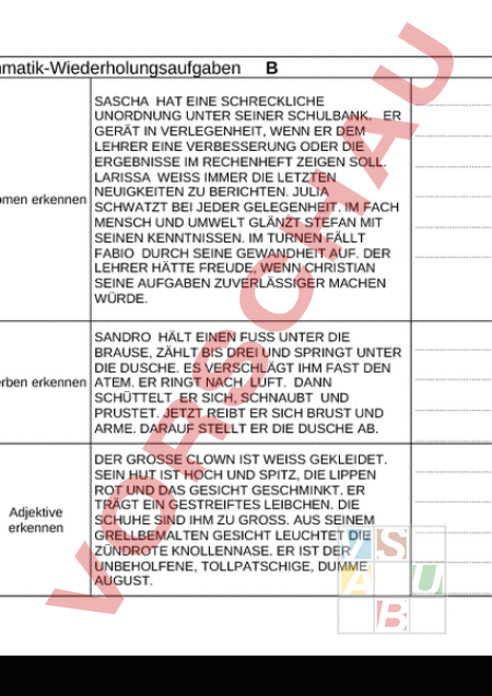 Arbeitsblatt: Lernzielkontrolle B Grammatik - Deutsch - Grammatik