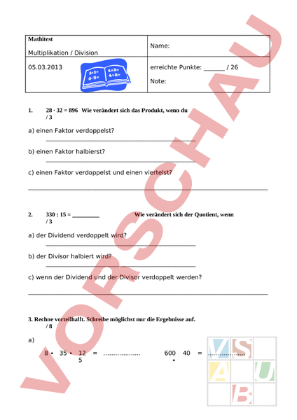 Arbeitsblatt: Multiplikation, Division - Mathematik - Multiplikation