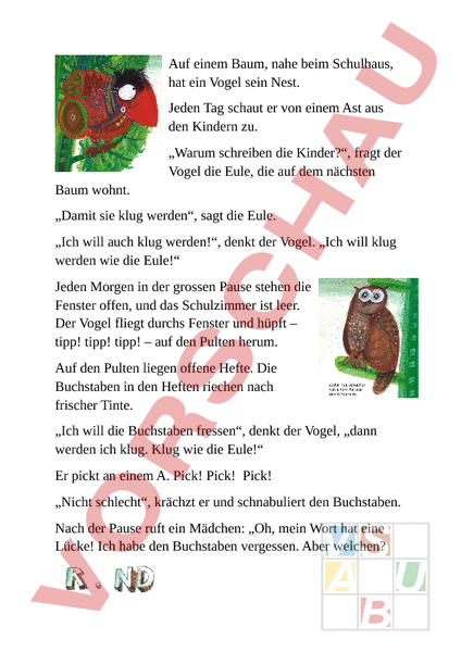 Arbeitsblatt Der Buchstabenvogel Deutsch Leseforderung Literatur