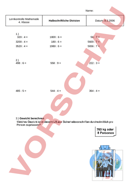 Arbeitsblatt: Halbschriftliche Division - Mathematik - Division