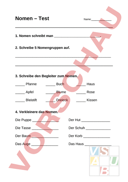 Arbeitsblatt: Nomen - Deutsch - Grammatik