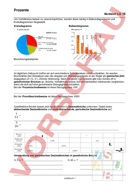 Arbeitsblatt Lu 18 Prozente Merkheft Mathematik Proportionalitat Prozentrechnen