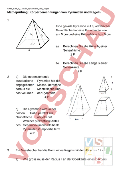 Arbeitsblatt Pyramiden Und Kegel Geometrie K Rper Figuren