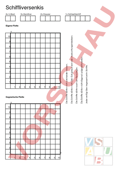 Arbeitsblatt Schiffe Versenken Koordinatensystem