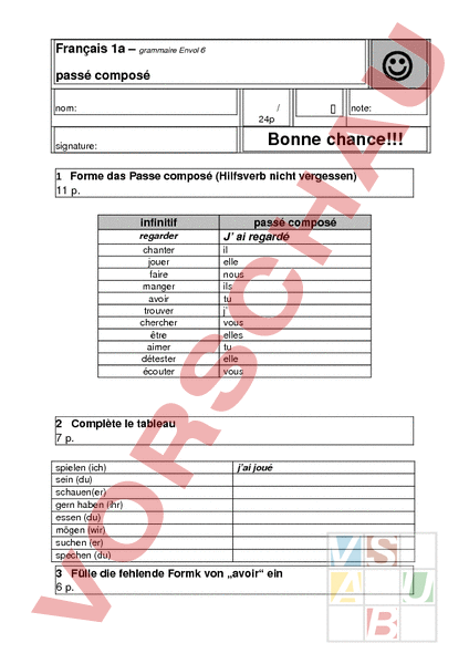 Arbeitsblatt Passé Composé Französisch Grammatik