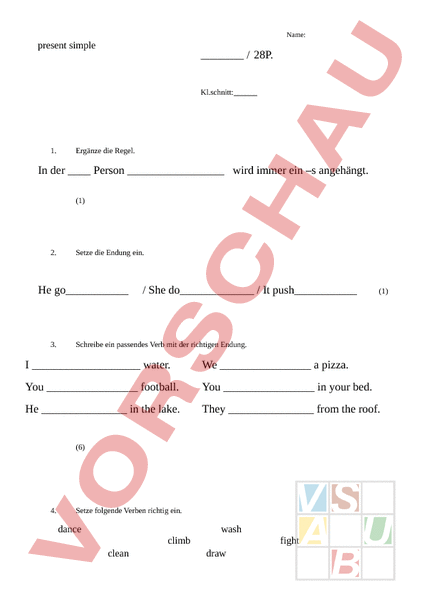 Arbeitsblatt: Present Simple Test - Englisch - Grammatik