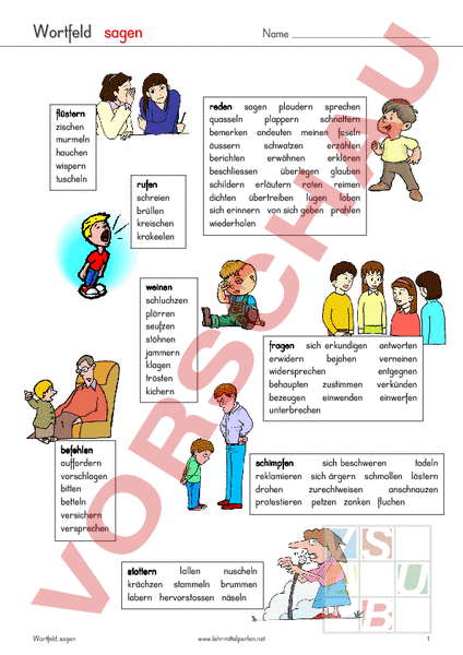 Arbeitsblatt Wortfeld Sagen Deutsch Wortschatz