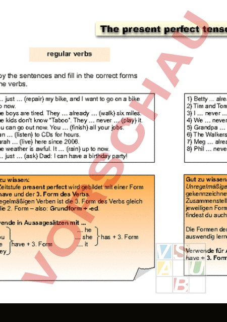 Arbeitsblatt Present Perfect
 Arbeitsblatt Present Perfect Theorie Englisch Grammatik