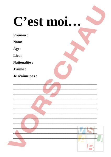 C'est moi! Worksheet