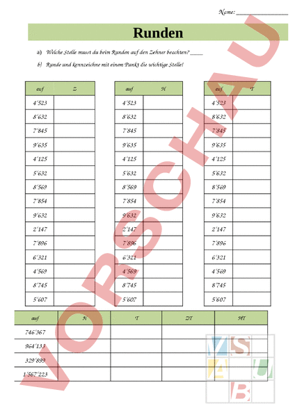 Runden Arbeitsblatt
 Arbeitsblatt Arbeitsblatt zum Thema Runden Mathematik Gemischte Themen