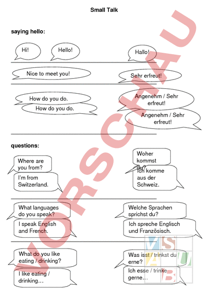 Arbeitsblatt: Small Talks - Englisch - Wortschatz