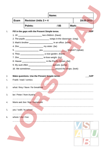 Arbeitsblatt: Inspiration 1 Unit 3/4 Exam - Englisch - Gemischte Themen