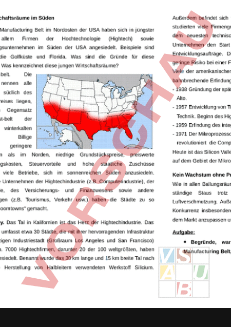 Arbeitsblatt: Sun Belt Junges Industriegebiet der USA - Geographie ...