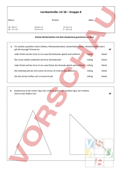 Arbeitsblatt Lernkontrolle Lu Geometrie Gemischte Themen