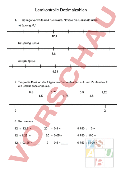 Arbeitsblatt: Dezimalzahlen - Mathematik - Brüche / Dezimalzahlen