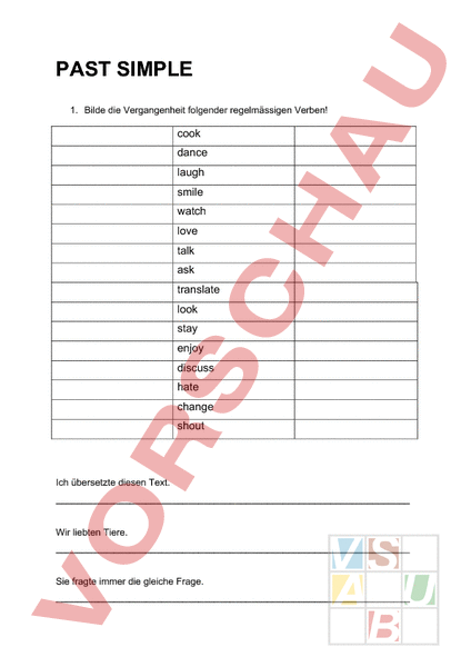 Übungsblätter Simple Past
 Arbeitsblatt Past Simple Englisch Grammatik